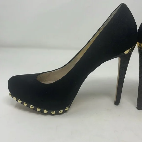 Michael Kors Black Suede Pumps with Gold Accents Size 7.5 Excellent Condition - Picture 10 of 16